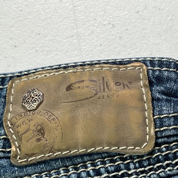 Silver Suki Surplus Capri Jeans Womens 26 Blue Stretch Denim Heavy Stitching - Picture 4 of 11